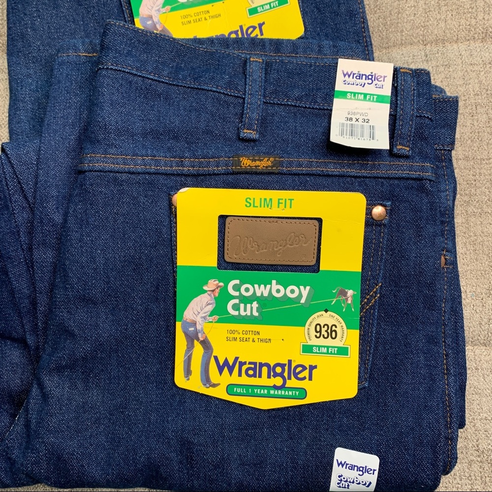 NEW 2 Pair Wrangler 936 Cowboy Cut Slim Fit Jeans 38x32 - Picture 3 of 3
